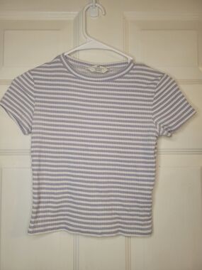 H&M Light Blue & White Striped  Ribbed Tee